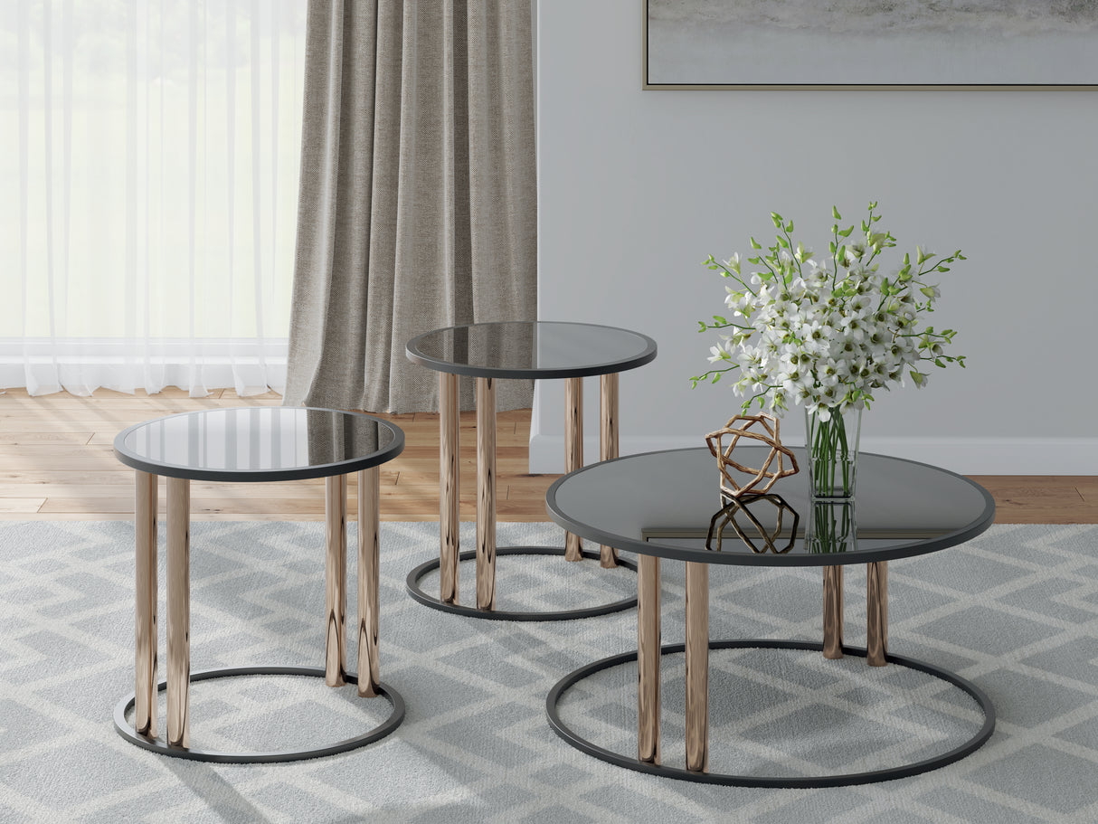 Furniture City Biloxi - Ashley Furniture - Hannerly Table (Set of 3) - Occasional Table Set (3/CN) / Black/Gold Finish - T219-13