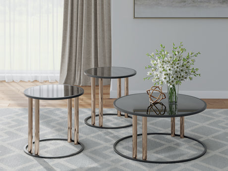 Furniture City Biloxi - Ashley Furniture - Hannerly Table (Set of 3) - Occasional Table Set (3/CN) / Black/Gold Finish - T219-13