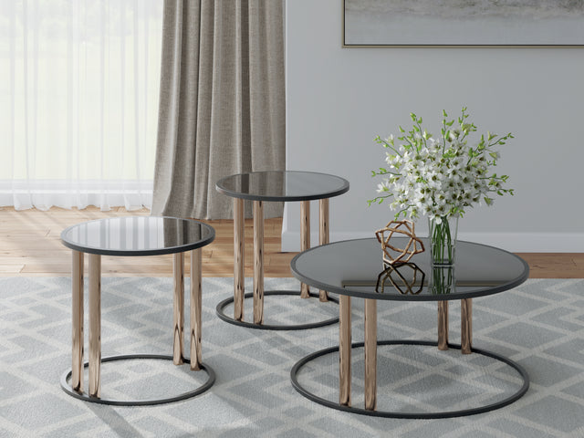Furniture City Biloxi - Ashley Furniture - Hannerly Table (Set of 3) - Occasional Table Set (3/CN) / Black/Gold Finish - T219-13