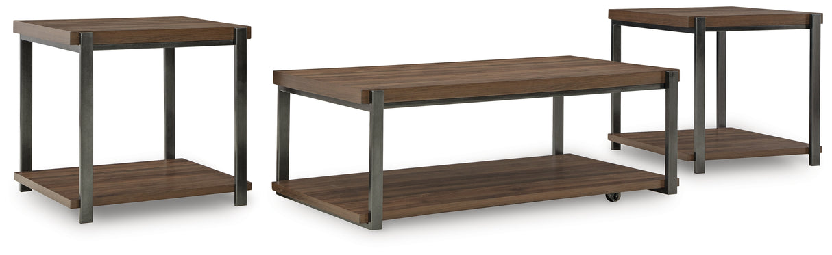 Furniture City Biloxi - Ashley Furniture - Trindwick Table (Set of 3) - Occasional Table Set (3/CN) / Brown/Gun Metal - T381-13