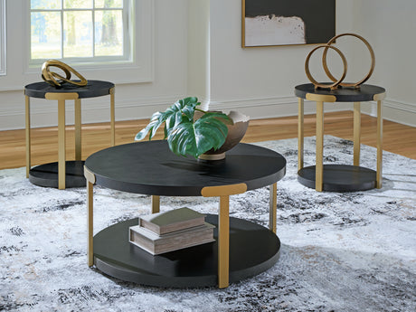 Furniture City Biloxi - Ashley Furniture - Shylore Table (Set of 3) - Occasional Table Set (3/CN) / Black/Brass Finish - T410-13
