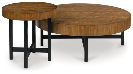 Furniture City Biloxi - Ashley Furniture - Steenlage Table (Set of 2) - Occasional Table Set (Set of 2) / Brown/Black - T575-12