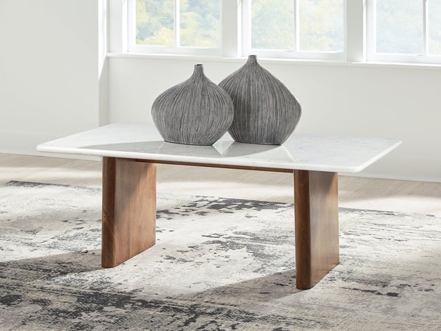 Furniture City Biloxi - Ashley Furniture - Isanti Coffee Table - Round Cocktail Table / White/Brown - T652-8
