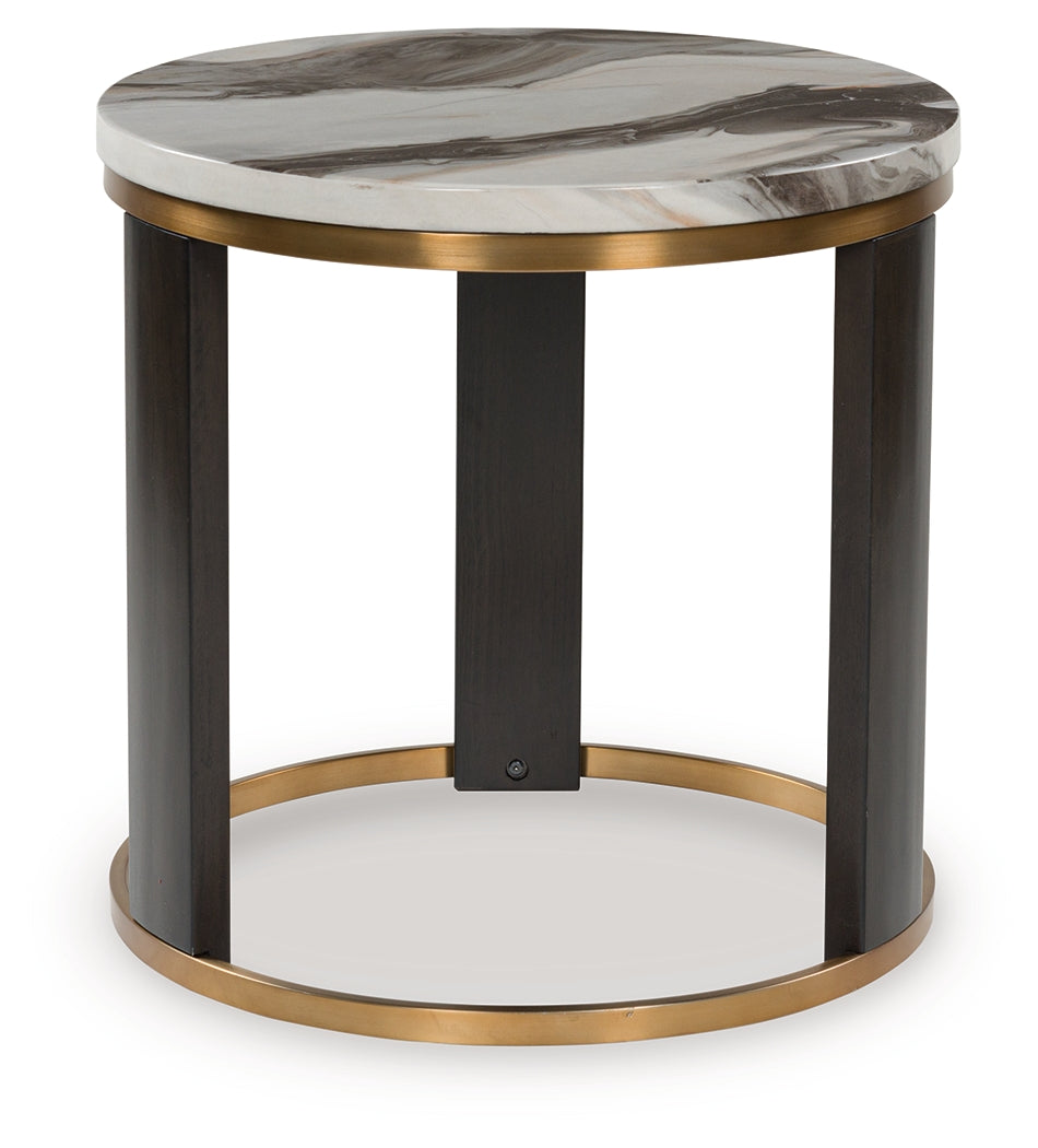Furniture City Biloxi - Ashley Furniture - Jazmore End Table - Round End Table / Brown/Brass Finish - T671-6
