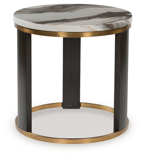 Furniture City Biloxi - Ashley Furniture - Jazmore End Table - Round End Table / Brown/Brass Finish - T671-6