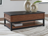 Furniture City Biloxi - Ashley Furniture - Kallari Lift-Top Coffee Table - Lift Top Cocktail Table / Warm Brown/Black - T737-9