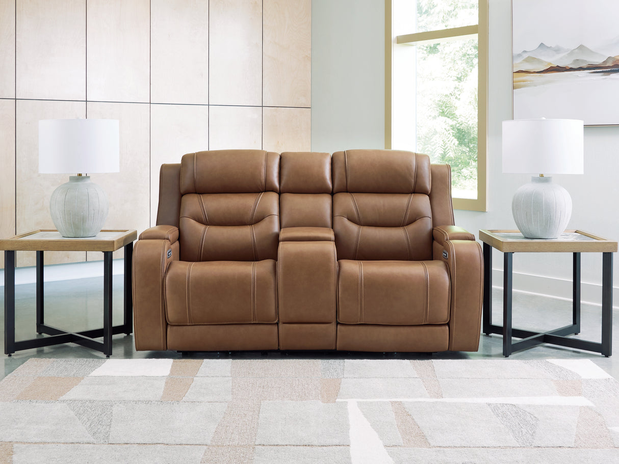 Furniture City Biloxi - Ashley Furniture - Knightington Living Room - PWR REC Love w/Audio Seating / Caramel - PCU1160018A