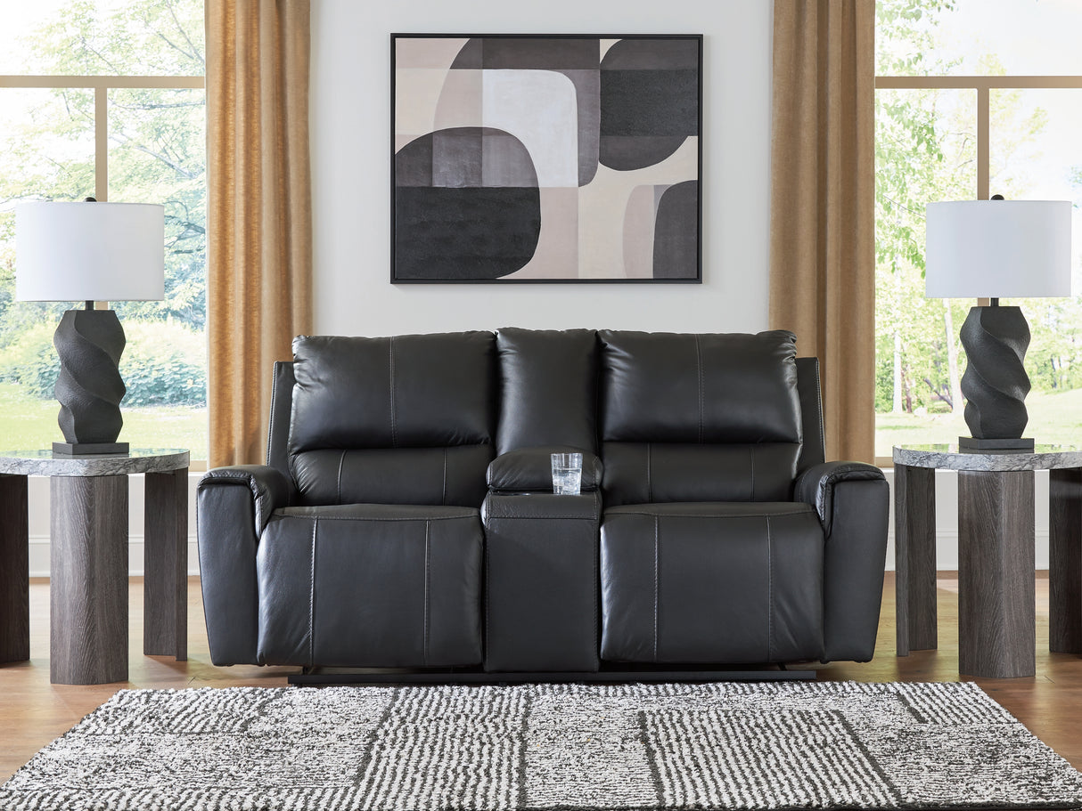 Furniture City Biloxi - Ashley Furniture - Glossmore Living Room - DBL Rec Loveseat w/Console / Black - PCU1170094