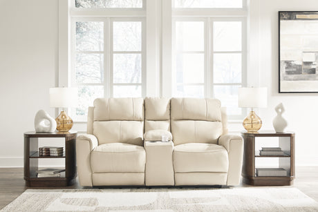 Furniture City Biloxi - Ashley Furniture - Dahlmoore Living Room - DBL REC PWR Loveseat w/Console / Almond - U1320096