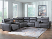 Furniture City Biloxi - Ashley Furniture - ModZ Sectional - 7-Piece Power Reclining Sectional with Audio Consoles / Blue - U14001S8