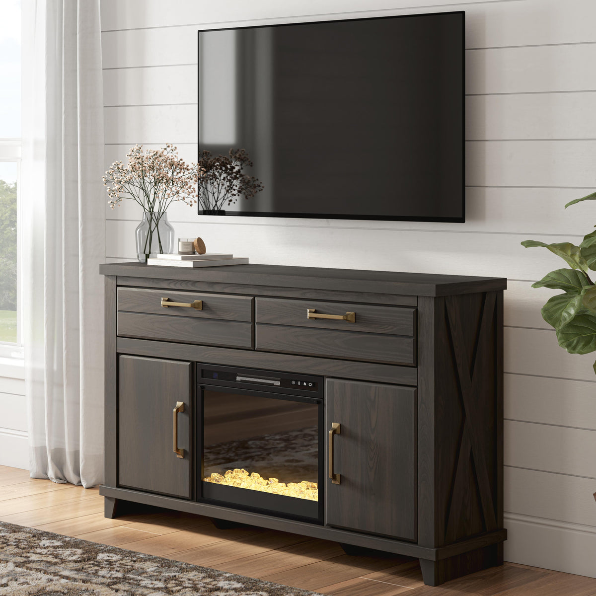 Furniture City Biloxi - Ashley Furniture - Brazen Valley 60" TV Stand with Electric Fireplace - 60" TV Stand with Electric Fireplace - W2648W3