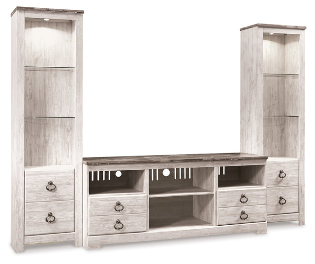 Furniture City Biloxi - Ashley Furniture - Willowton 3-Piece Entertainment Center - 3-Piece Entertainment Center / Whitewash - W267W16