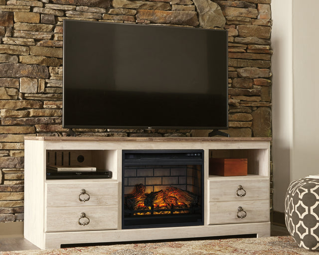 Furniture City Biloxi - Ashley Furniture - Willowton 64" TV Stand with Electric Fireplace - 64" TV Stand with Electric Fireplace / Whitewash - W267W8