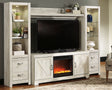 Furniture City Biloxi - Ashley Furniture - Bellaby 4-Piece Entertainment Center with Fireplace - 4-Piece Entertainment Center with Fireplace / Whitewash - W331W5
