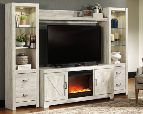Furniture City Biloxi - Ashley Furniture - Bellaby 4-Piece Entertainment Center with Fireplace - 4-Piece Entertainment Center with Fireplace / Whitewash - W331W5