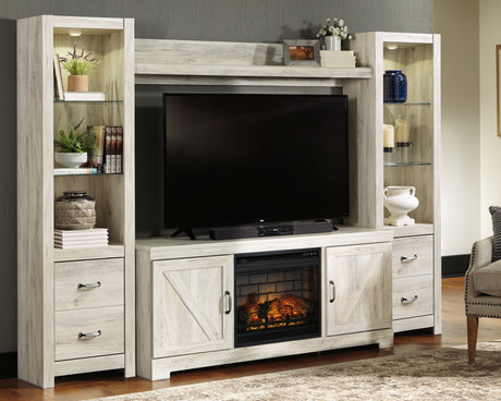 Furniture City Biloxi - Ashley Furniture - Bellaby 4-Piece Entertainment Center with Electric Fireplace - 4-Piece Entertainment Center with Electric Fireplace / Whitewash - W331W8