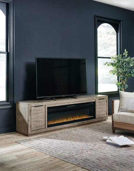 Furniture City Biloxi - Ashley Furniture - Krystanza TV Stand with Electric Fireplace - TV Stand with Electric Fireplace / Weathered Gray - W760W1