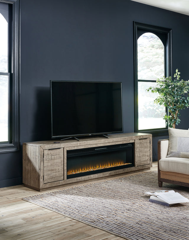 Furniture City Biloxi - Ashley Furniture - Krystanza TV Stand with Electric Fireplace - TV Stand with Electric Fireplace / Weathered Gray - W760W1