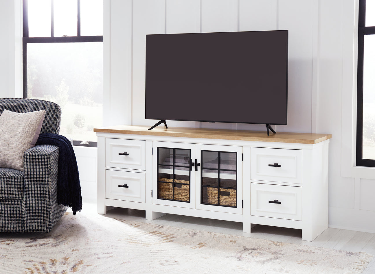 Furniture City Biloxi - Ashley Furniture - Ashbryn 74" TV Stand - 74" / White/Natural - W844-68