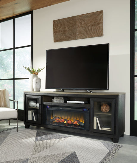 Furniture City Biloxi - Ashley Furniture - Foyland 83" TV Stand with Electric Fireplace - 83" TV Stand with Electric Fireplace / Black/Brown - W989W1