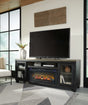 Furniture City Biloxi - Ashley Furniture - Foyland 83" TV Stand with Electric Fireplace - 83" TV Stand with Electric Fireplace / Black/Brown - W989W1