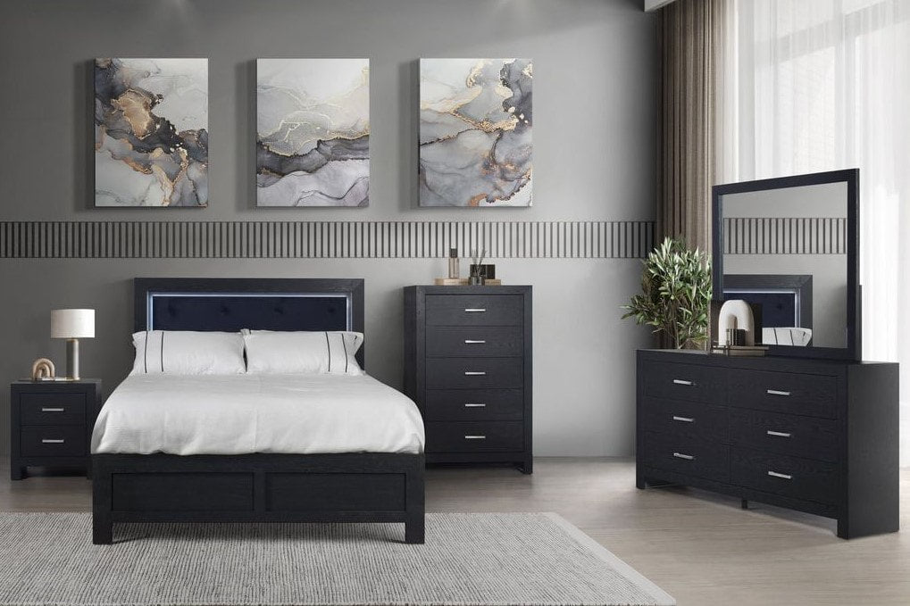MOONLIGHT BLACK - 5pc Queen, King Bedroom Set